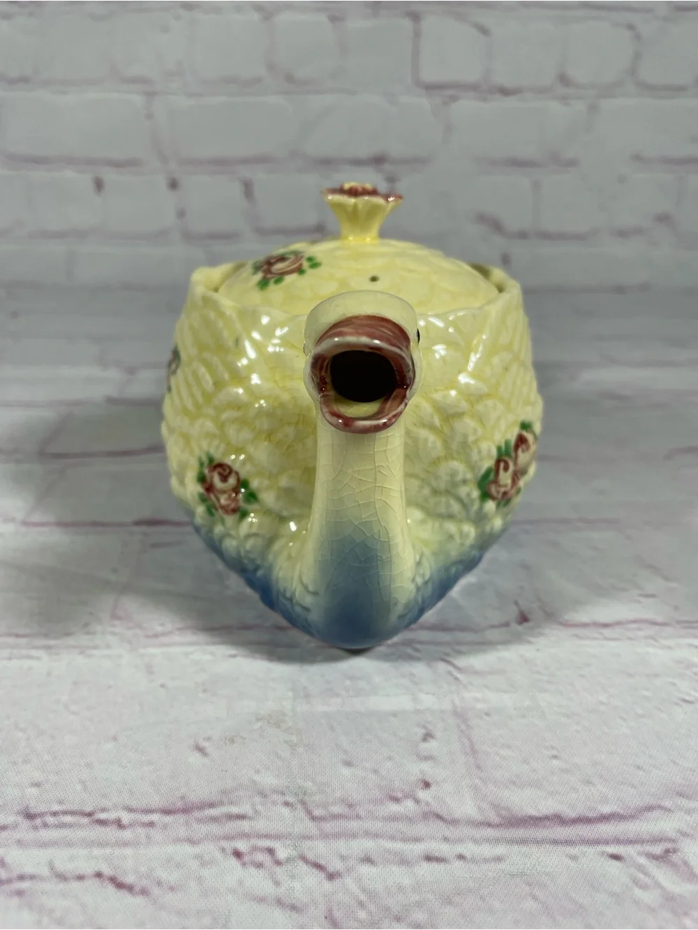 Vintage 1920’s-1930’s Marutomoware Ceramic Floral Swan Teapot Made in Japan